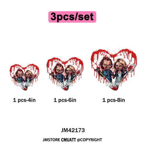 See You In Hell Scary Movie True Love Couple Halloween Season Iron on DTF Washable Transfers Stickers Ready to Press for Textile