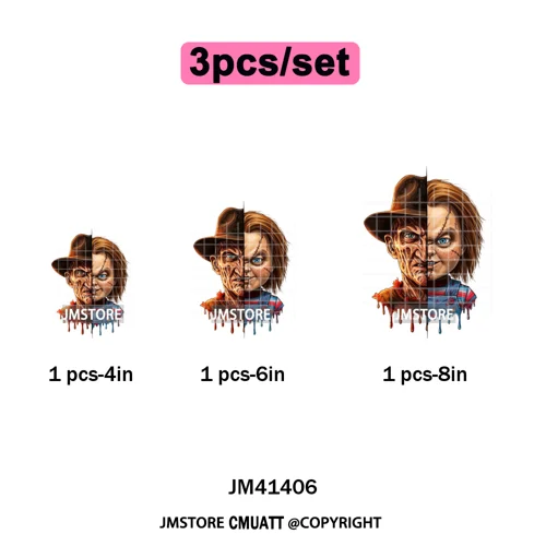 Spooky Soda Can Killer Checkered Horror Characters Drink Halloween Iron on DTF Heat Transfer Stickers Ready to Press for Textile
