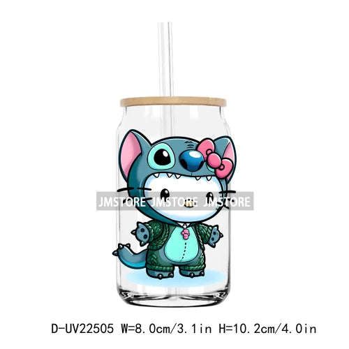 High Quality Costume Cartoon Blue Cat UV DTF Transfers Stickers Decals For Libbey Cold Cups Mugs Tumbler Waterproof DIY Craft