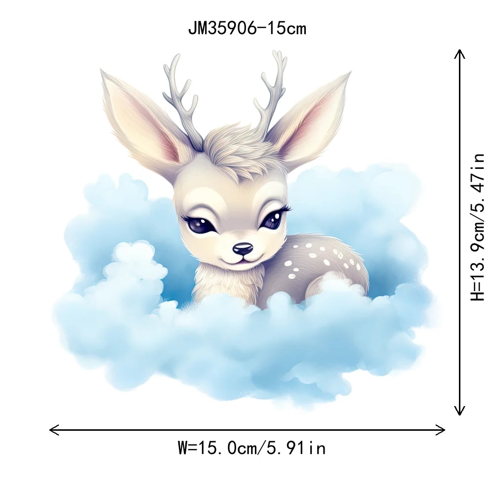 15cm 5.9in Kid Cloud Animal Tiger Lion Iron On Heat Transfer Sticker For Clothes DTF Print Vinyl Thermal Washable T-Shirt Decal