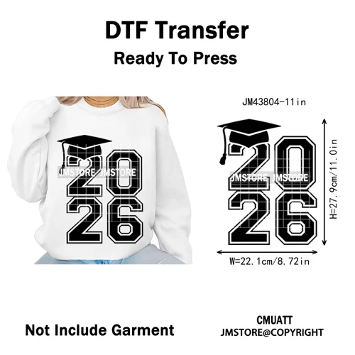 2026 Varsity Graduate Season College Senior Year Bow Iron on Washable DTF Heat Transfers Stickers Ready to Press for Sweatshirts