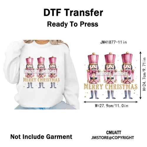 Merry and Bright Coquette Patchwork Santa Christmas Holiday Season Iron on DTF Heat Transfer Stickers Ready to Press for Hoodies