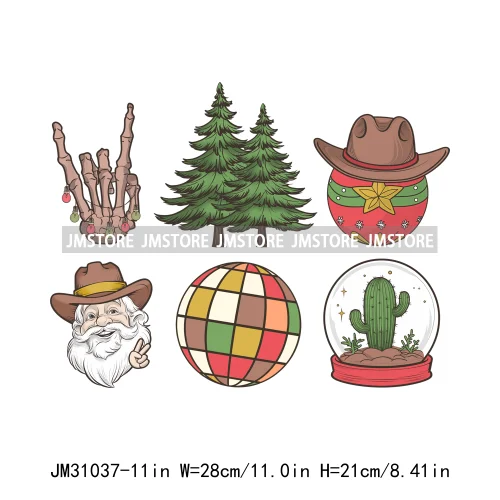 Retro Western Joy Santa Howdy Rocking Round The Christmas Tree Iron On DTF Transfers Stickers Ready To Press For Sweatshirts