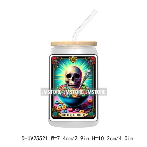 The Smoker Skeleton Tarot Card UV DTF Transfer Stickers Decals For Libbey Cold Cups Mugs Tumbler Custom Logo Labels Sugar Skull