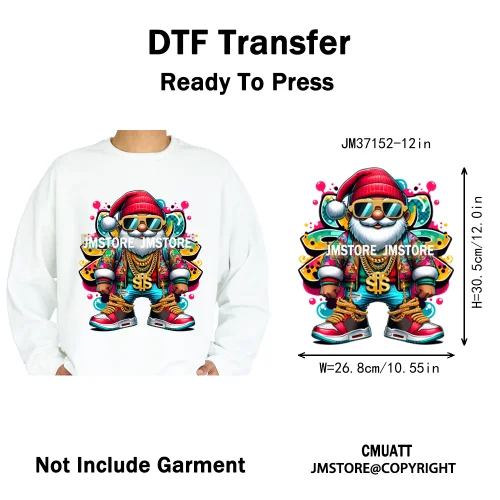 12in Colorful Gangster Urban Hip Hop Music Panda Dog Animal Lover Iron on DTF Heat Transfer Stickers Ready to Press for Clothing