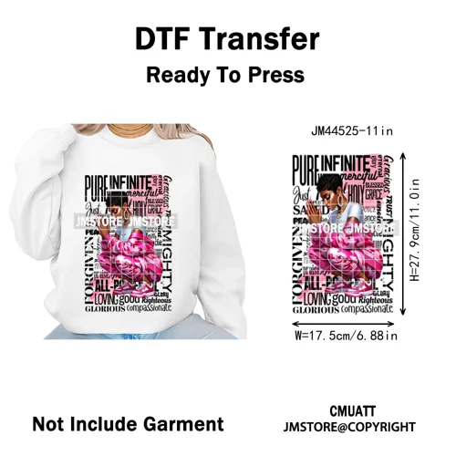 Afro Girls Prayer Jesus Faith Love Magic Christian Women Iron on Washable DTF Heat Transfers Stickers Ready to Press for Clothes