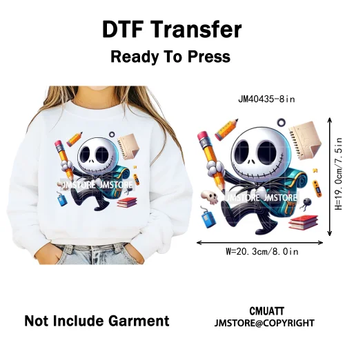 Cartoon Character Back To School Book Teacher School Friends Iron on DTF Washable Transfers Stickers Ready to Press for Textile