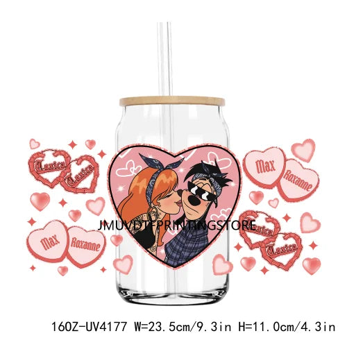 Cartoon Valentines Couple Love 16OZ UV DTF Cup Wrap Transfers Stickers Custom Labels DIY Waterproof Logo For Libbey Glass Can