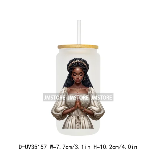 Black Girl Praying Faith Religious Woman UV Sticker Decals For Libbey Cold Cups Mugs Tumbler Transfer Stickers Waterproof Prints