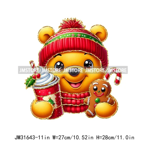 Cute Cartoon Christmas Character Coffee Gingerbread Merry Christmas Iron On DTF Transfers Stickers Ready To Press For T-shirts