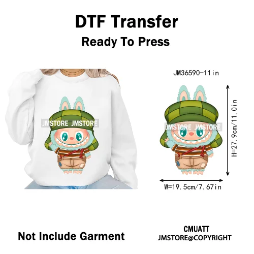 Cute Baby Cartoon Monster Doll Character Bow Girly Washable Decals Iron On DTF Heat Transfer Stickers Ready To Press for Clothes