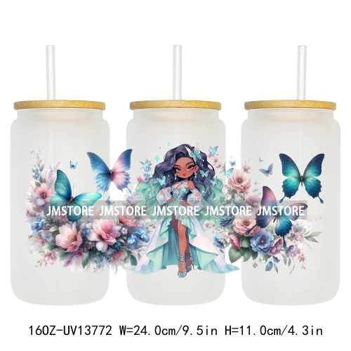Floral Butterfly Girl Woman UV DTF Stickers Ready to Transfer Cup Wrap Custom Labels DIY Craft For Libbey Can Glass Tumblers Mug