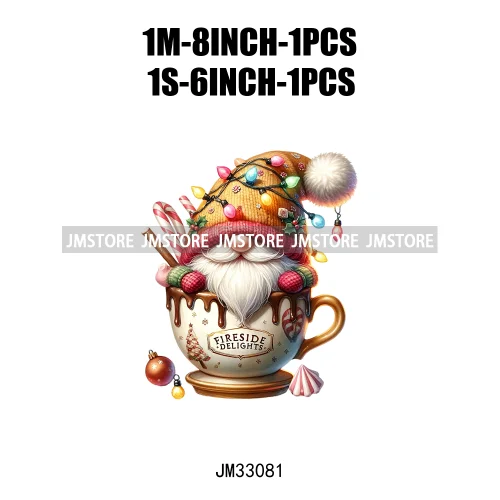 Funny Hot Cocoa Cup Festive Gnomes Wishes Candy Merry Christmas Iron On DTF Transfers Stickers Ready To Press For Sweatshirts