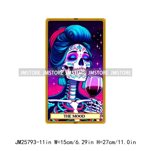 Colorful Plant Lady Stoner Skeleton Funny Drama Queen Mood Nurse Tarot Card DTF Iron On Heat Press Transfer Stickers For Clothes