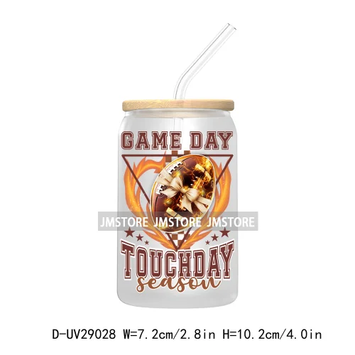 Retro Football Coquette Bow UV DTF Transfer Stickers Decals For Libbey Cold Cups Mugs Tumbler Waterproof Craft Sport Game Day