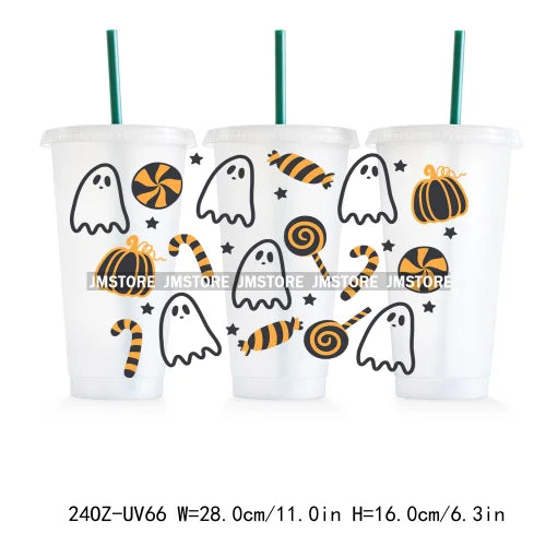 Spooky Purple Halloween Ghost 24OZ Cold Cup UV DTF Cup Wrap Transfer Stickers For DIY Craft Waterproof Durable Label Custom Logo