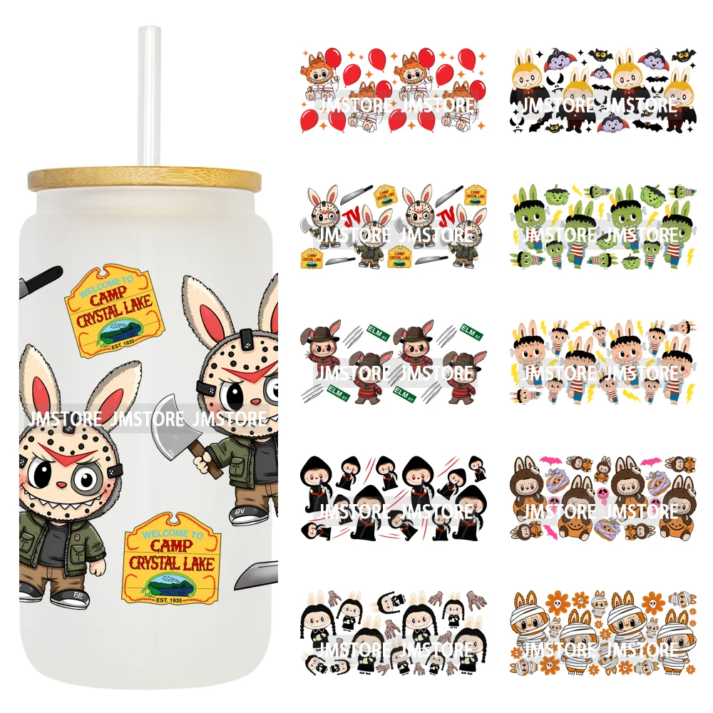 Laboo Killers Horror Halloween Monster Doll UV DTF Wraps Transfer Sticker Waterproof High Quality For 16OZ Libbey Glass Can Mugs