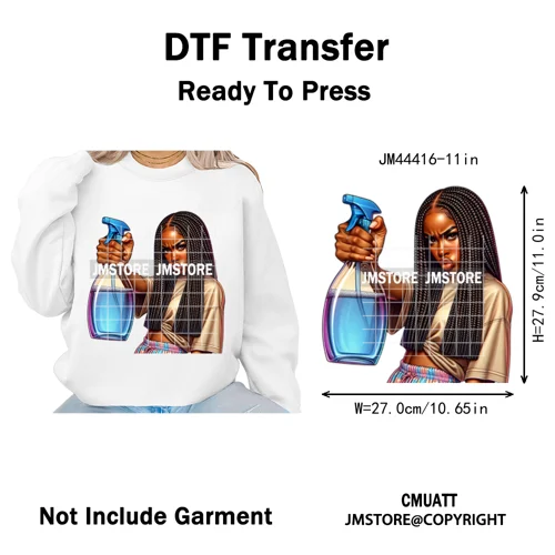 Sassy Facial Expressions Black Girl Housewife Remote Work Iron on Washable DTF Transfers Stickers Ready to Press for Sweatshirts