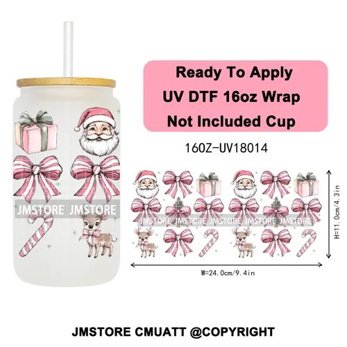 Coquette Christmas Spooky Ghosts UV DTF Cup Wrap Ready To Apply Transfer Stickers Custom 16OZ Tumbler Wraps For Libbey Glass Can