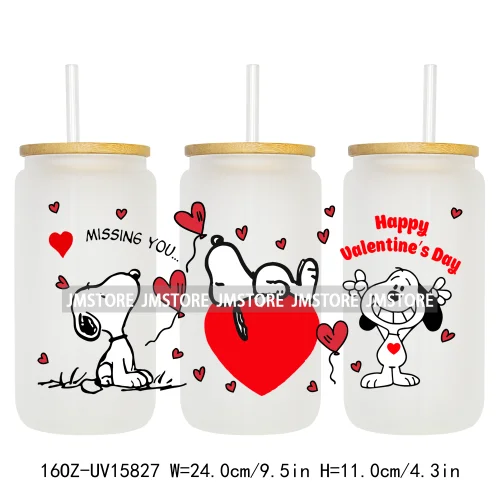 Cartoon Dog Valentine's Day UV DTF Stickers Ready to Transfer Cup Wrap Custom Labels DIY Craft For Libbey Glass Can Mug Tumbler