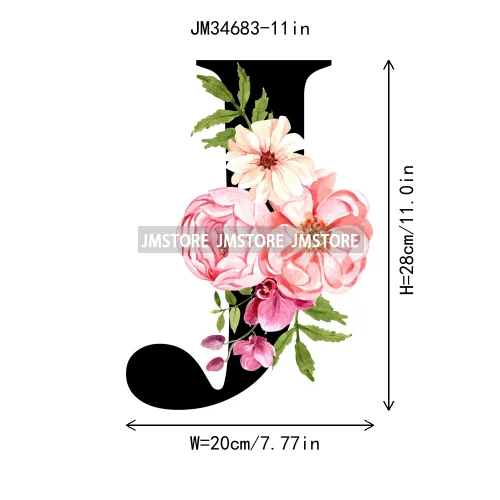 Flower Alphabet Name Monogram Floral Single Letter Illustration Sets Iron On DTF Transfers Stickers Ready To Press For Hoodies