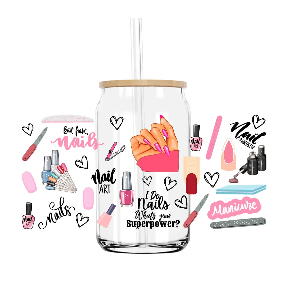 Nails Artist Makeup 16OZ UV DTF Cup Wrap Transfers Stickers Custom Labels DIY Durable Waterproof Logo For Libbey Glass Can