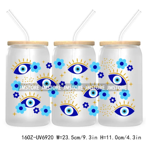 Blue Evil Eye 16OZ UV DTF Cup Wrap Transfers Stickers For Libbey Glass Can Cups Tumbler Waterproof Craft Mexican Culture Wraps