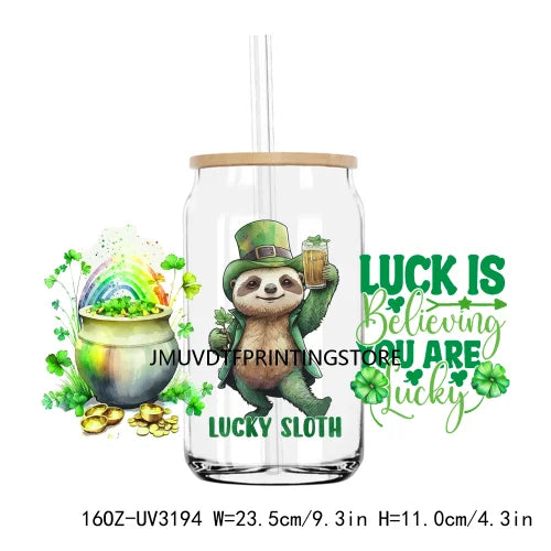 St. Patrick's Day Animals 16OZ UV DTF Cup Wrap Transfers Stickers Custom Labels DIY Waterproof Logo For Libbey Glass Can