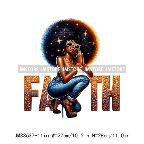 Christian Bible Urban Praying Afro Girls Jesus Faith God Love Cross Iron On DTF Transfer Stickers Ready To Press For Hoodies Bag