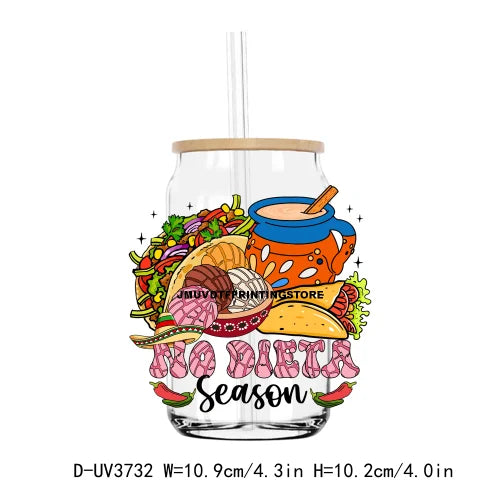 Tis The Season Mexican Christmas Holidays UV DTF Sticker For 16OZ Libbey Glass Cup Can Wrap Transfers Stickers Custom DIY Logo