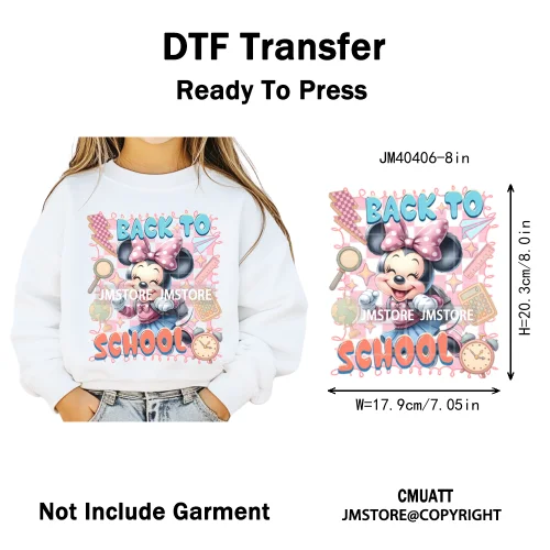 Colorful Checkered Cartoon First Day of School Design Kid Back To School Iron on DTF Transfer Sticker Ready to Press for Clothes