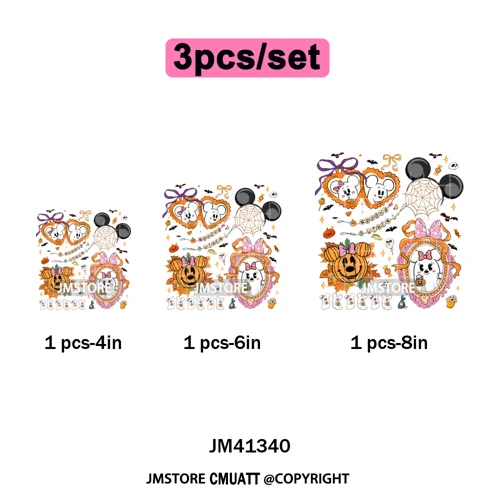 Trick or Treat Down Main Stree Cartoon Coquette Ghost Boo Halloween Iron on DTF Transfers Stickers Ready to Press for T-shirts