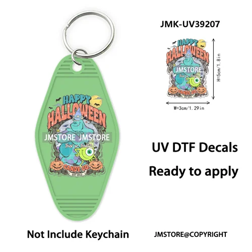 Horror Pumpkin Halloween Cartoon UV DTF Motel Keychain Decal Ready To Ship Durable Transfer Stickers Prints For Hotel Keychain