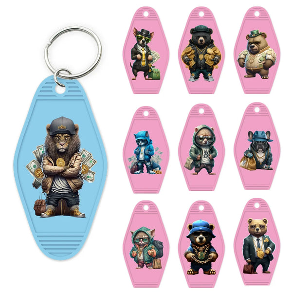 Hip Hop Money Lion High Quality WaterProof UV DTF Sticker For Motel Hotel Keychain Hustle Bear Animals