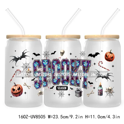 Cartoon Halloween Horror Friends UV DTF Sticker For 16OZ Libbey Glass Cup Can Wrap Transfer Stickers Custom Label DIY Logo Skull