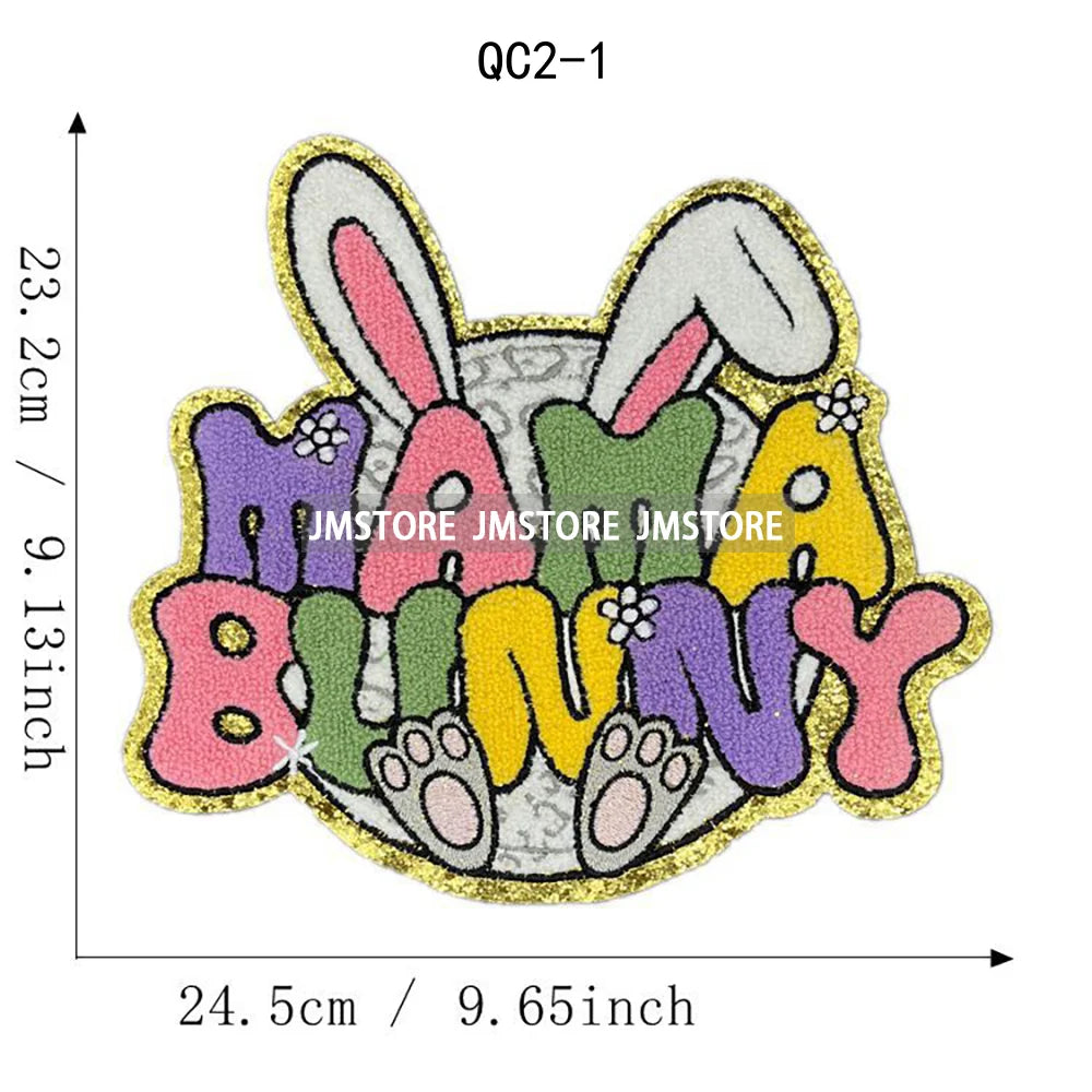 Cute Happy Easter Bunny Spring Hunt Eggs Rabbit Ears Love My Peeps Iron on Chenille Patches for Clothing Bags