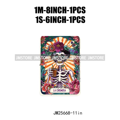 Custom Flower La Chismosa Dog Cat Lover Badass Skull Tarot Card  DTF Iron On Heat Transfers Stickers Ready To Press For Hoodies