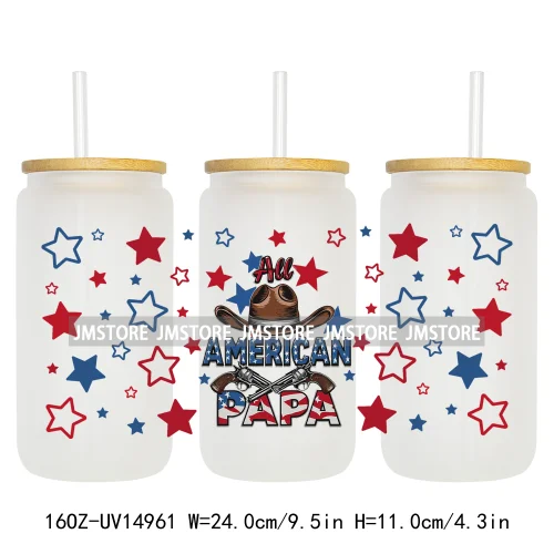 4th Of July American Dad Father's Day 16OZ UV DTF Cup Wraps Ready To Apply Waterproof Transfer Stickers For Libbey Glass Can Mug