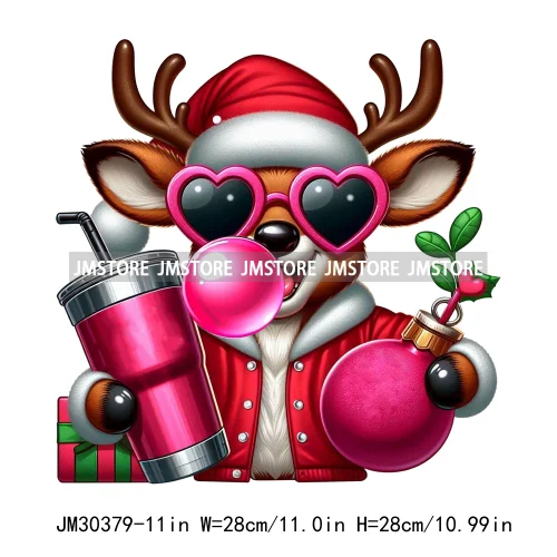 Cool Thug Life Santa Snowman Pink Bubble Holiday Gifts Christmas Iron On DTF Transfers Stickers Ready To Press For Sweatshirts