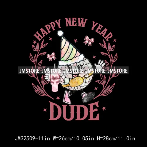 Pink Cheer New Year Eve 2025 Disco Ball Coquette Bow Christmas Party Iron On DTF Transfer ticker Ready To Press For Sweatshirt