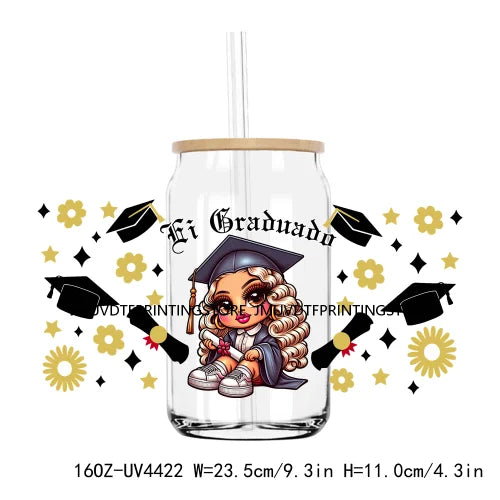 Chicano Graduation 2024 UV DTF Sticker For 16OZ Libbey Glass Cup Can Senior Girls Wrap Transfer Sticker Custom Labels DIY Logo