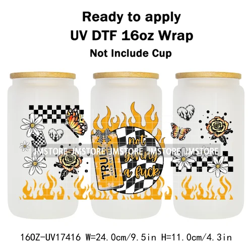 Retro Drink Quotes Butterfly Flower Heart 16OZ UV DTF Cup Wraps Ready To Apply Waterproof Transfer Stickers For Libbey Glass Can