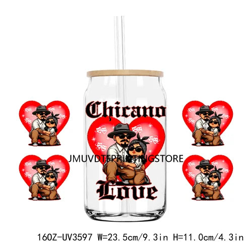 Chicano La Sad Girl Couple 16OZ UV DTF Cup Wrap Transfer Stickers Custom Labels DIY Waterproof Logo For Libbey Glass Can Hearts