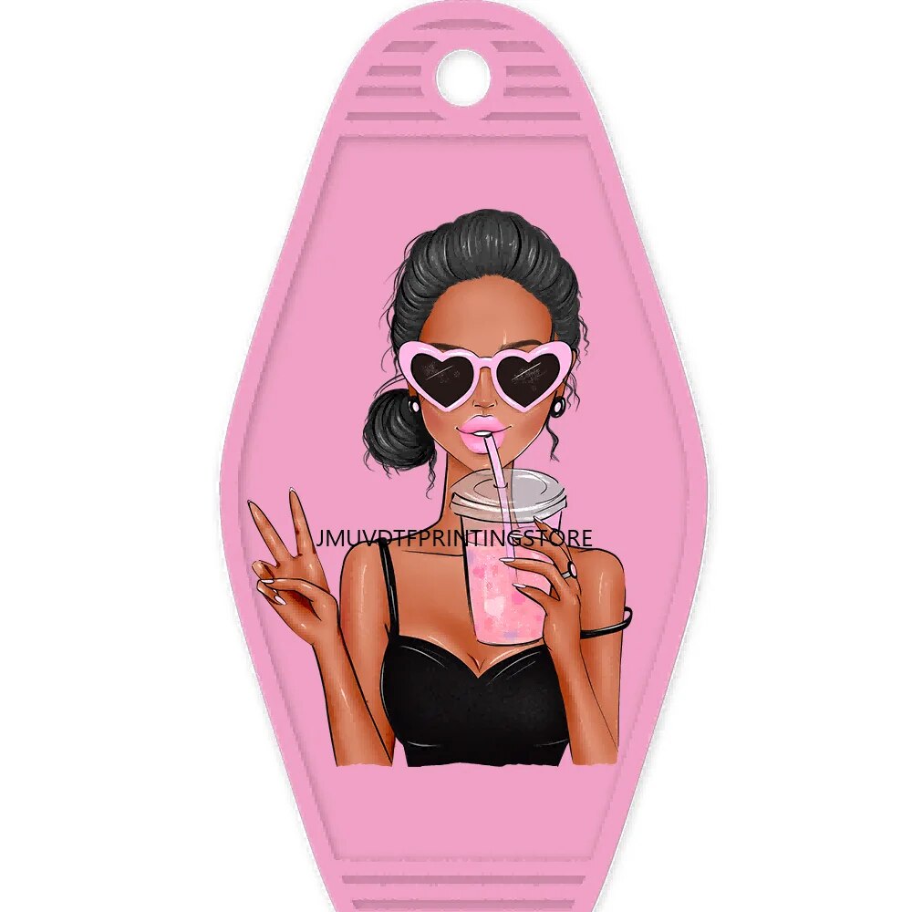 Black Girl Coffee Life High Quality WaterProof UV DTF Sticker For Motel Hotel Keychian