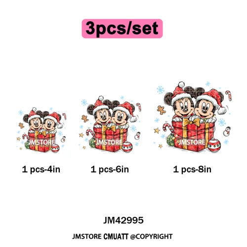 Funny Cartoon Mouse Friends Merry Christmas Movie Character Xmas Season Iron on DTF Transfer Stickers Ready to Press for Hoodies