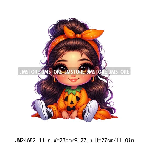 Funny Headband Hispanic Cute Latina Baby Girls Halloween Pumpkin Designs Iron On DTF Heat Press Transfer Stickers For Shirt Bags