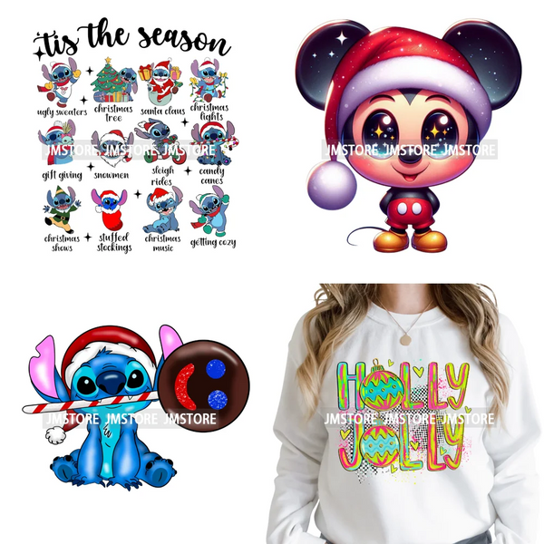 Holly Jolly Cute Cartoon Character Christmas Santa Tis The Season Iron on DTF Heat Transfers Stickers Ready to Press for Garment