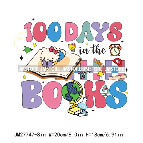 Cartton Animal Happy In My 100 Days Of School Era Books Teacher DTF Iron On Transfers Stickers Ready To Press For T-shirts Bags