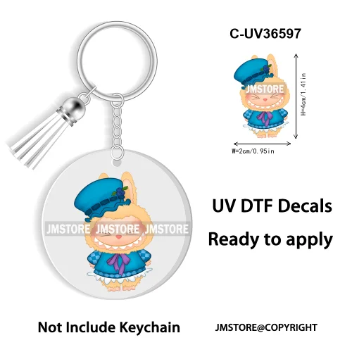 Coquette Bow Cartoon Monsters Doll In Costume Decal Round Keychain Ready To Apply UV DTF Transfer Stickers For Circle Keychain
