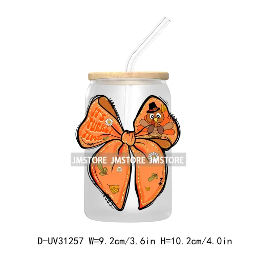 Thanksgiving Pumpkin Fall Bible Verse UV Sticker Decal For Libbey Cold Cup Mug Tumbler Transfer Sticker Coquette Bow Jesus Cross